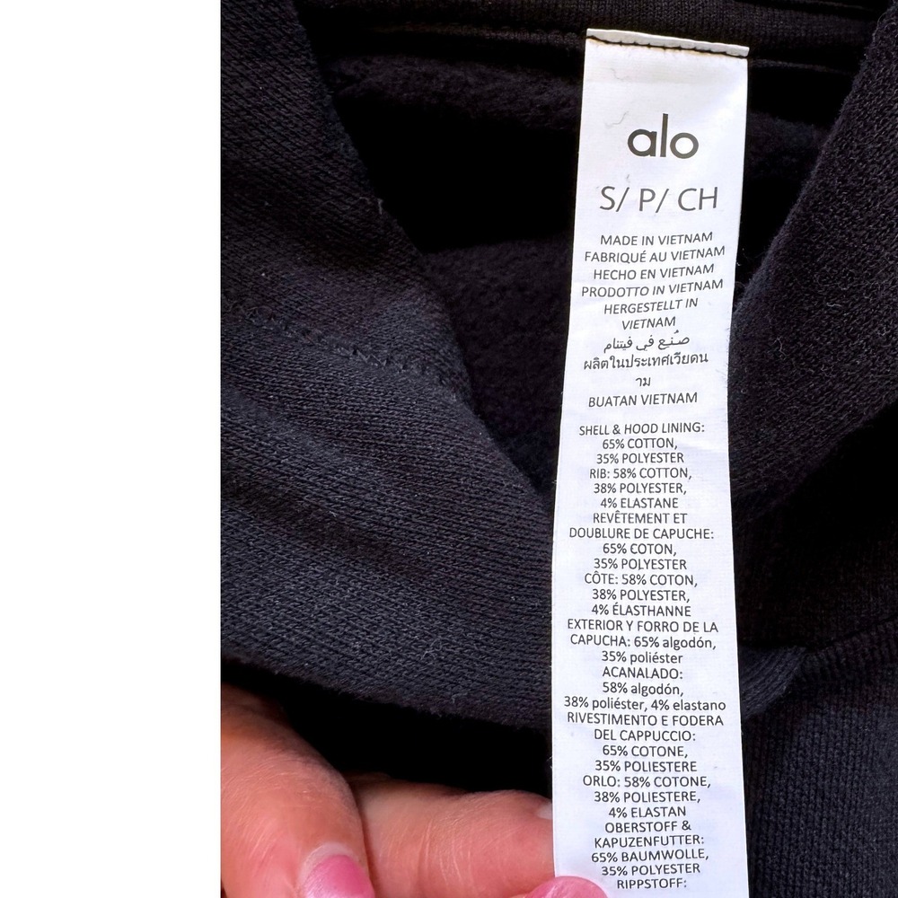Alo Yoga Bae Hoodie S Black Cropped Drawstring-Free ~ Newest Style W3814R ~ NWOT - Picture 3 of 3